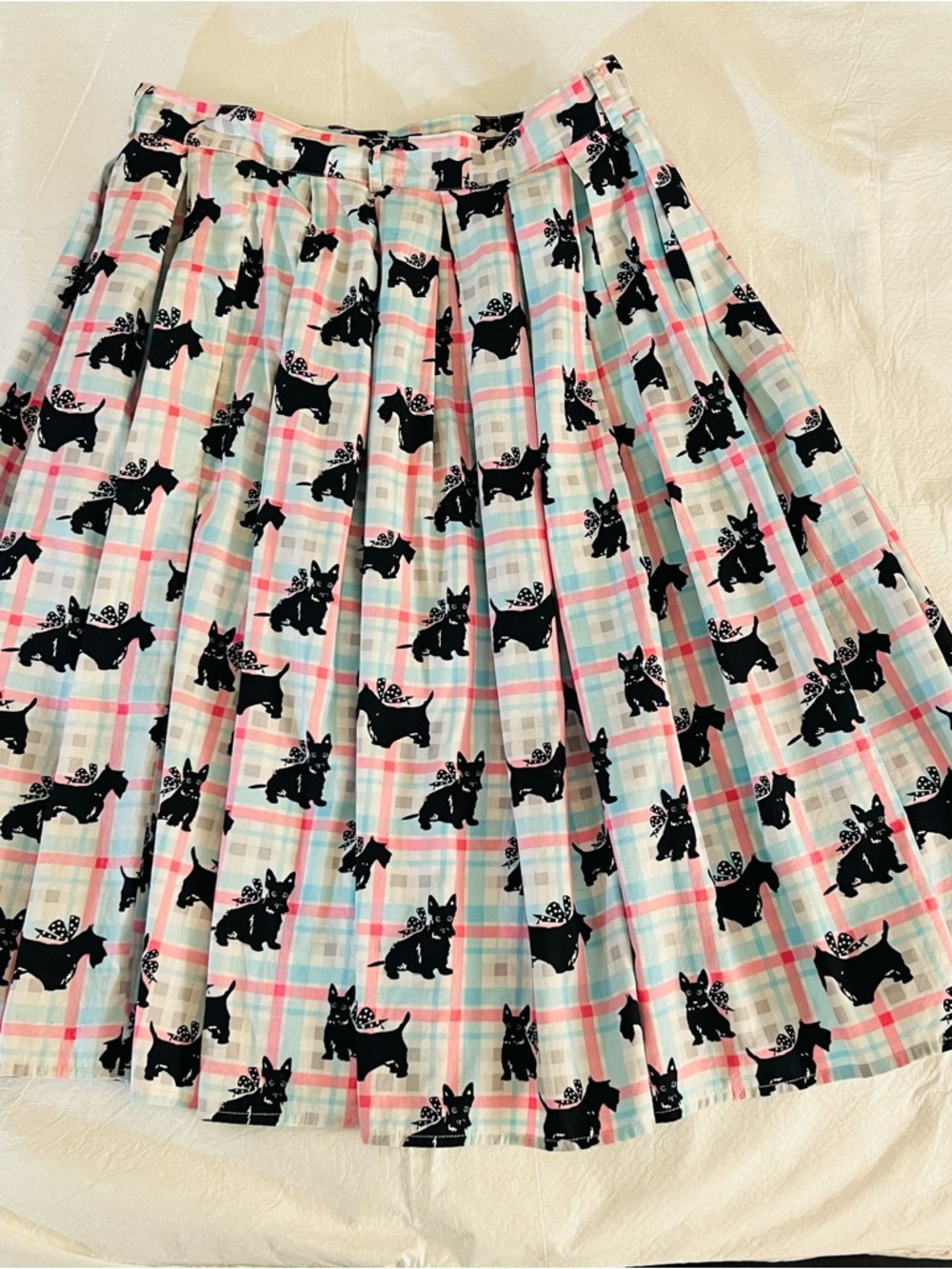 Hell Bunny Scottie Skirt SZ Med Retro Flare Swing Dance Knee Length Dog Lover - Picture 2 of 14